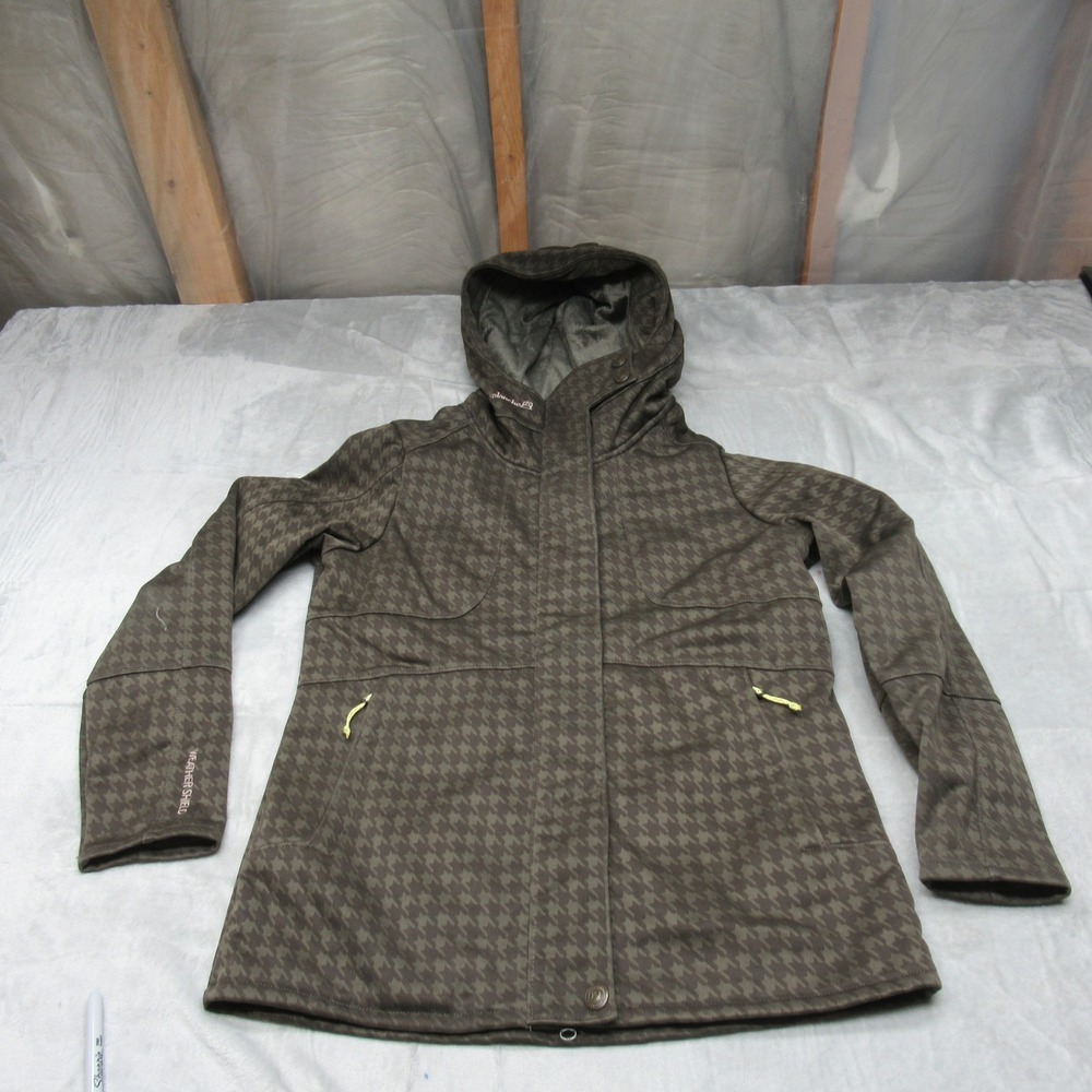 Avalanche Jacket Womens Medium Brown Houndstooth Hood Softshell Rain Wind Snow